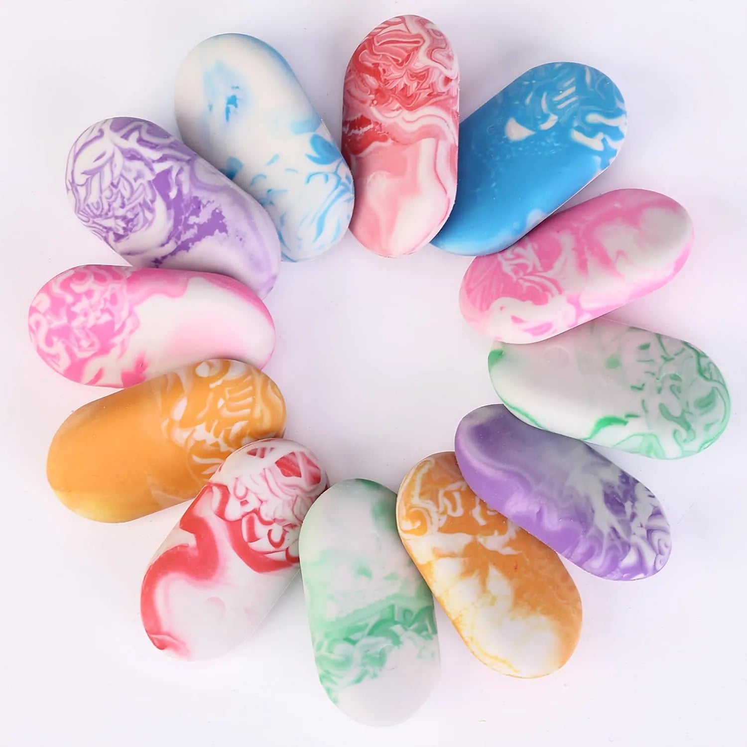 Marble Pencil Erasers, 12 Pack, Large Colorful Erasers for School & Office