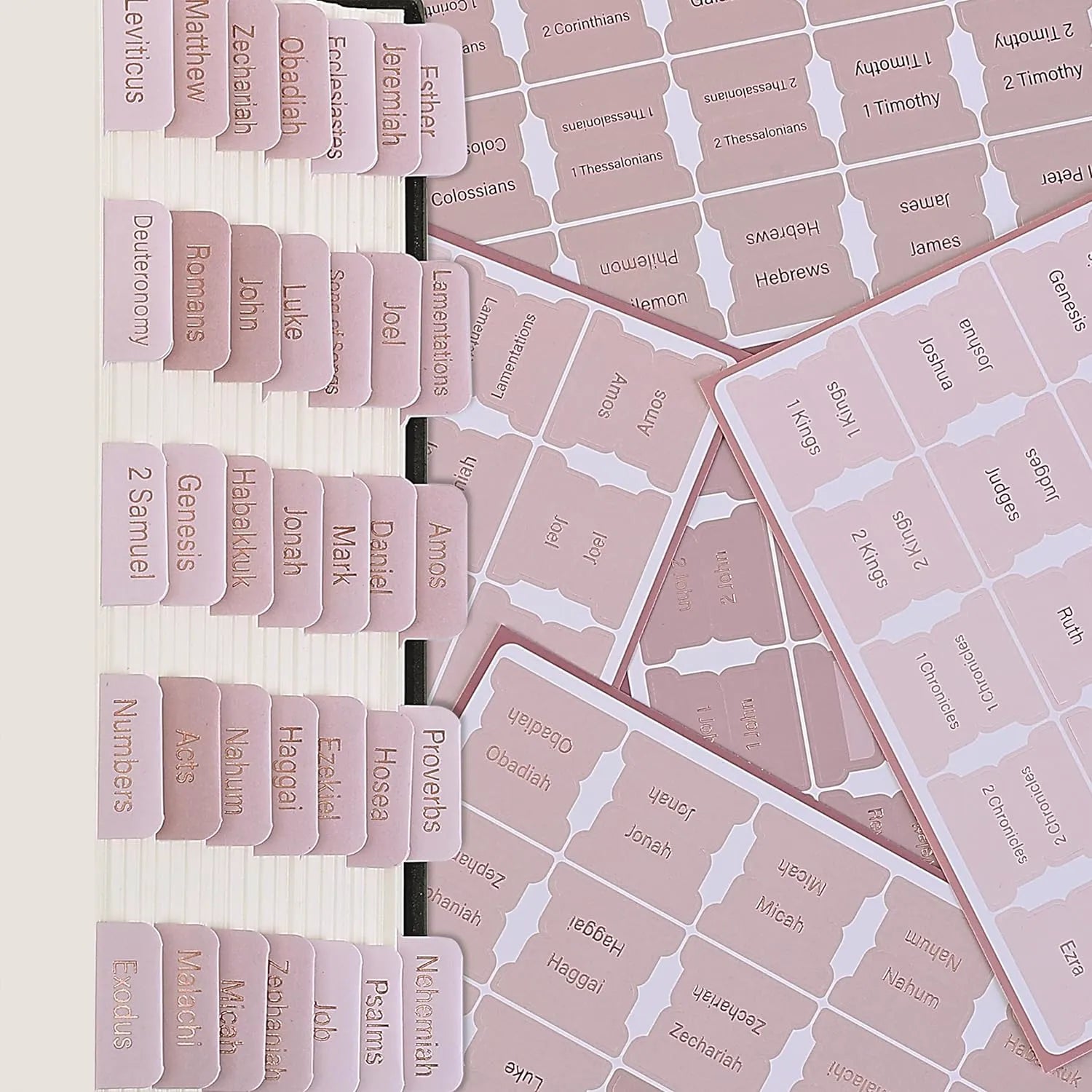 Mr. Pen Bible Tabs - 75 Laminated Pink Shade Index Tabs for Women & Men, Bible Book Labels for Study