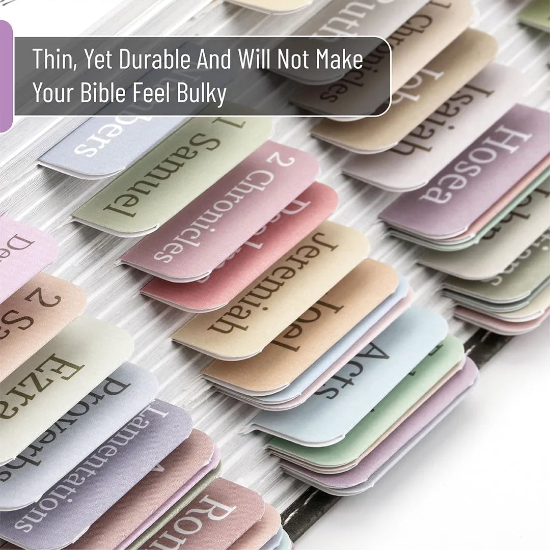 Bible Tabs - 75 Minimal Morandi Laminated Tabs, Easy Apply for Old & New Testament, Neutral Designs