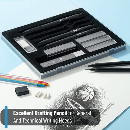 Metal Mechanical Pencil Set with Lead & Eraser Refills, 5 Sizes: 0.3, 0.5, 0.7, 0.9, 2.0 mm