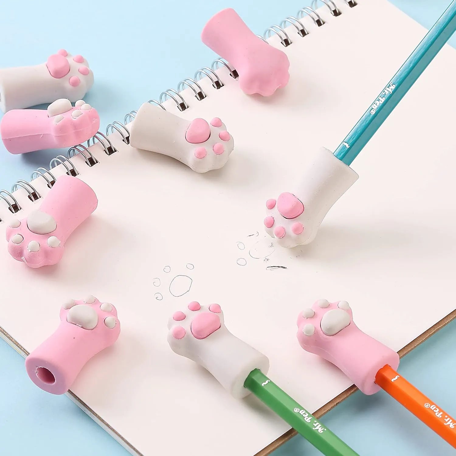 Cute Cat Paw Pencil Toppers Eraser Caps (12 Pack)