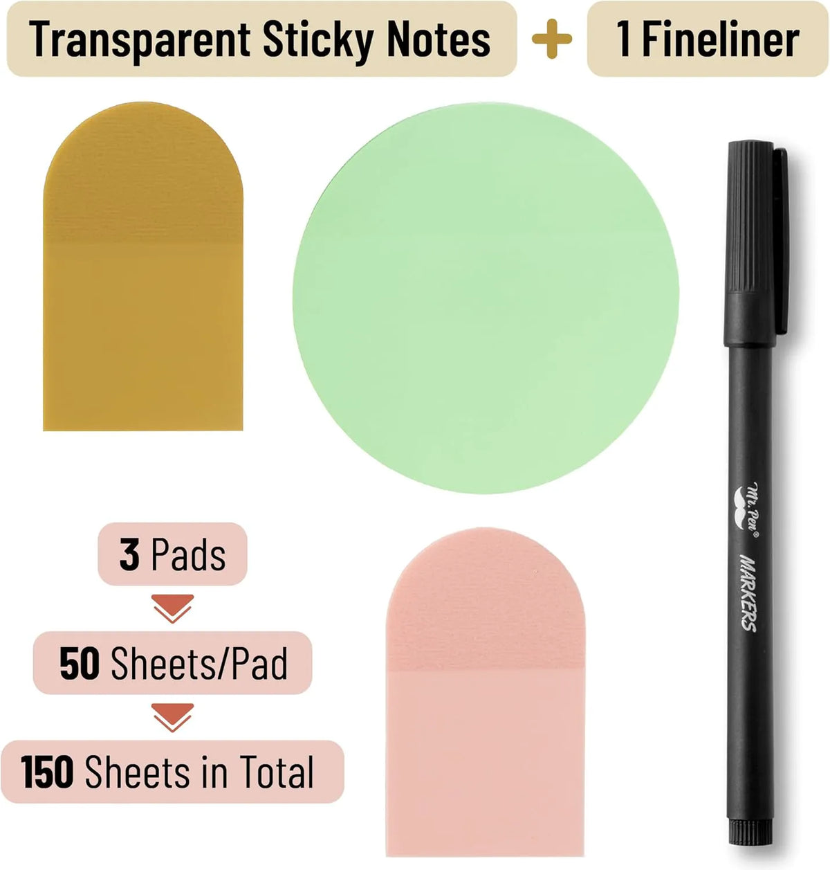 Bible Transparent Sticky Notes, 150 Sheets, Matera Glow + Pen