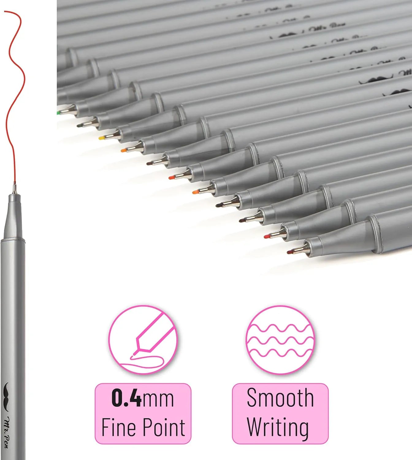 Colorful 0.4mm Fineliner Pens - 24 Pack with Fine Tips