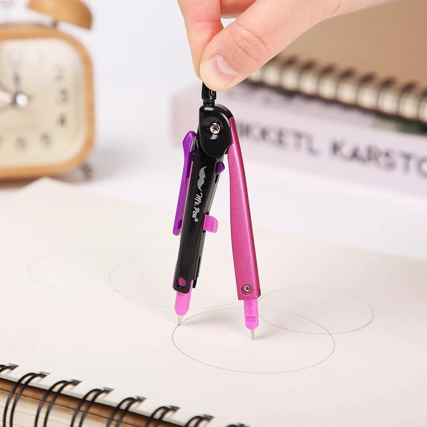 Pink Metal Frame School Compass with Center Wheel for Geometry