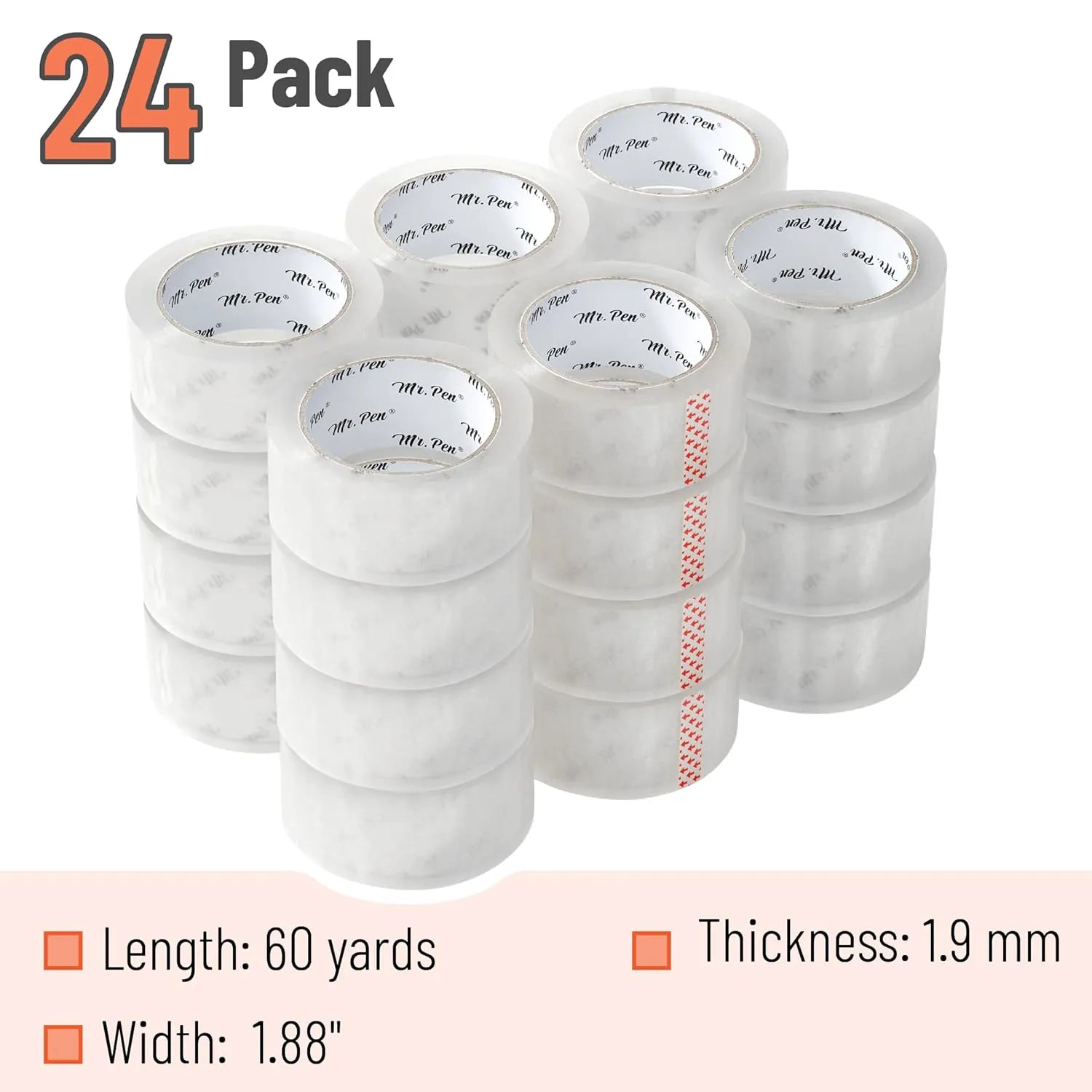 Bulk Packing Tape 24 Pack, 2" Wide, 60 Yards, Clear Shipping