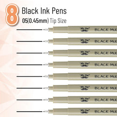 Artist Fineliner Pens, Black, 0.45mm Tip, 8 Pack