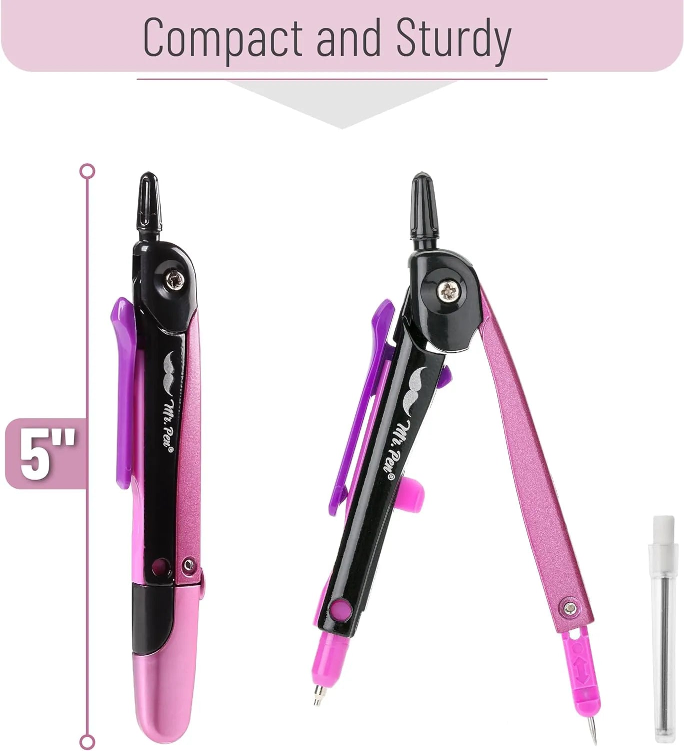 Pink Metal Frame School Compass with Center Wheel for Geometry