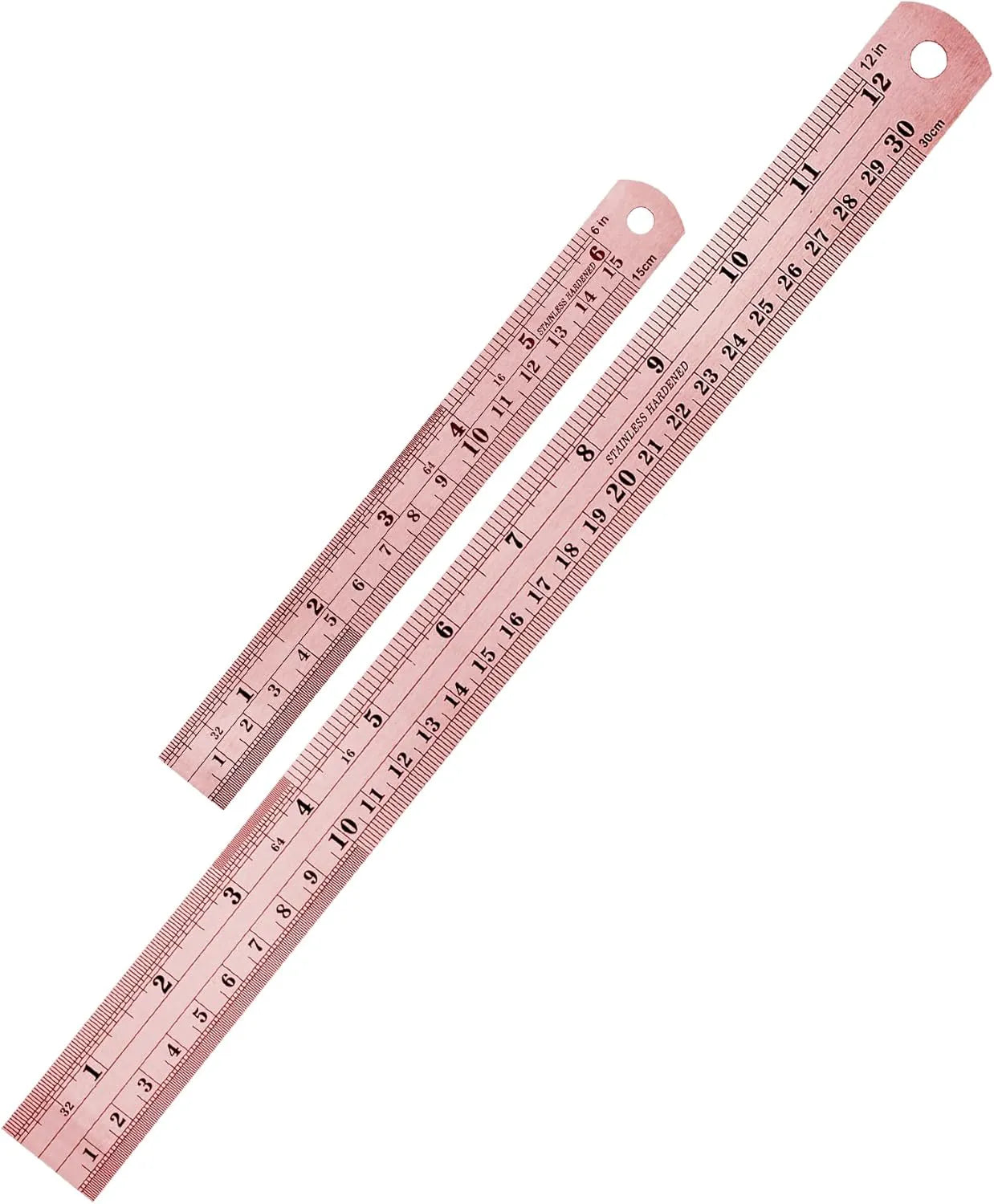 Steel Rulers 2-Pack (6 & 12 Inch) in Rose Gold