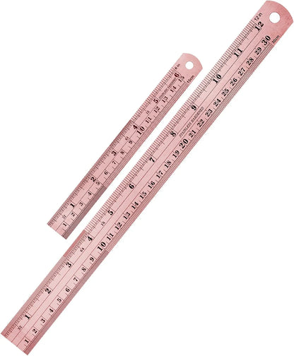 Steel Rulers 2-Pack (6 & 12 Inch) in Rose Gold