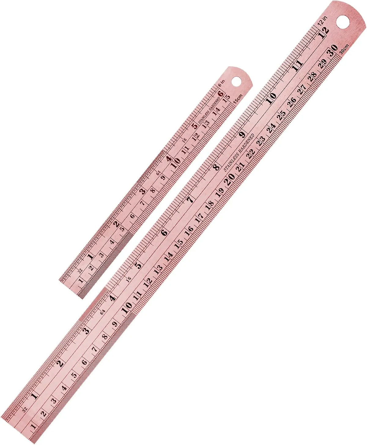 Steel Rulers 2-Pack (6 & 12 Inch) in Rose Gold