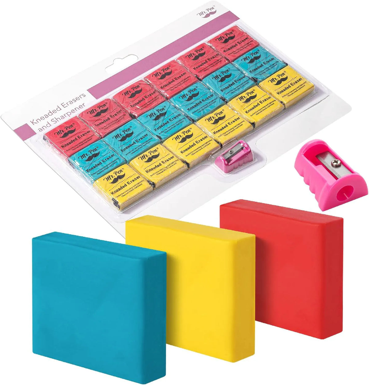 Colorful Kneaded Erasers Set - 19 Pieces (18 Erasers + Sharpener)
