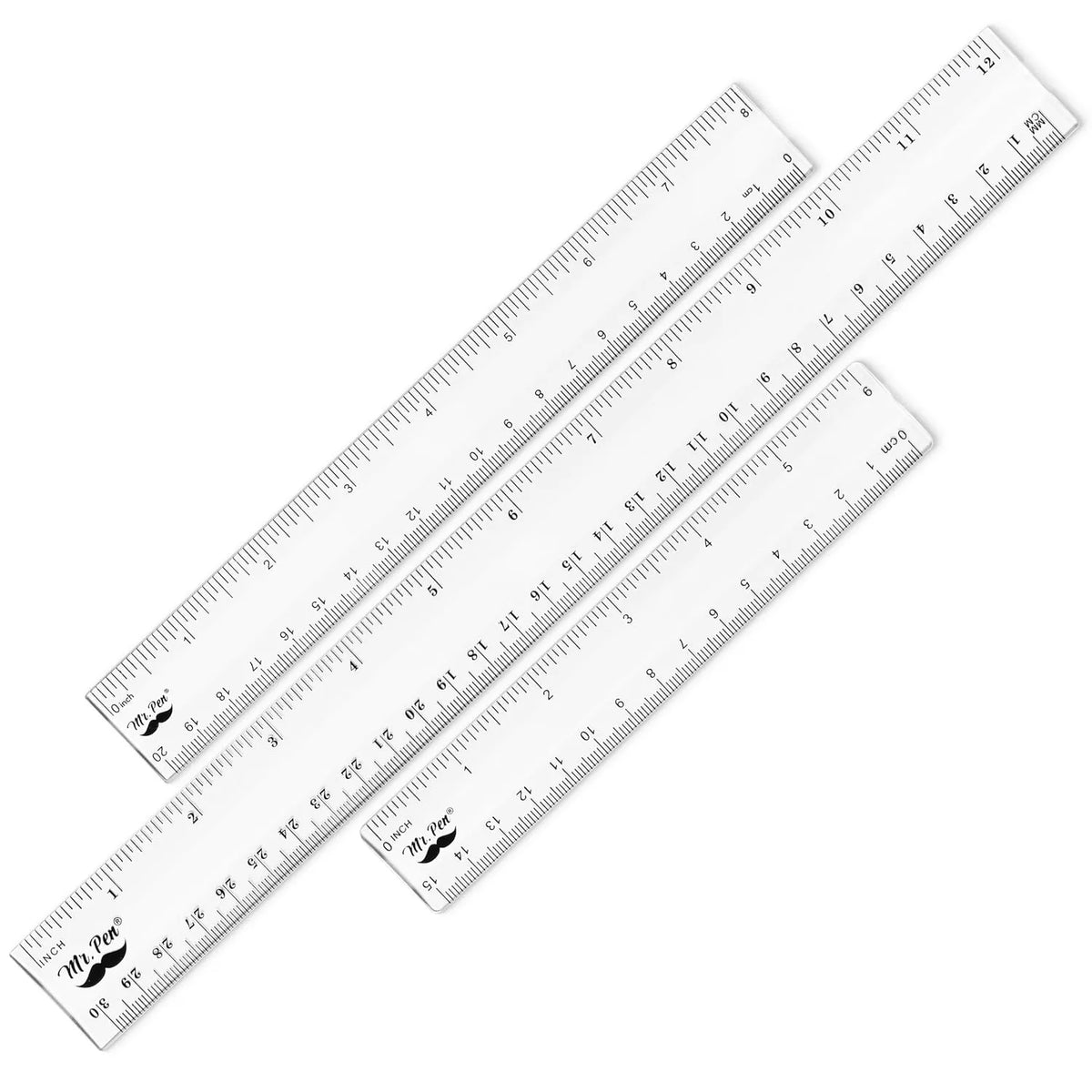 Clear Plastic Rulers Set (3-Pack): 6", 8", 12" - Metric & Inch
