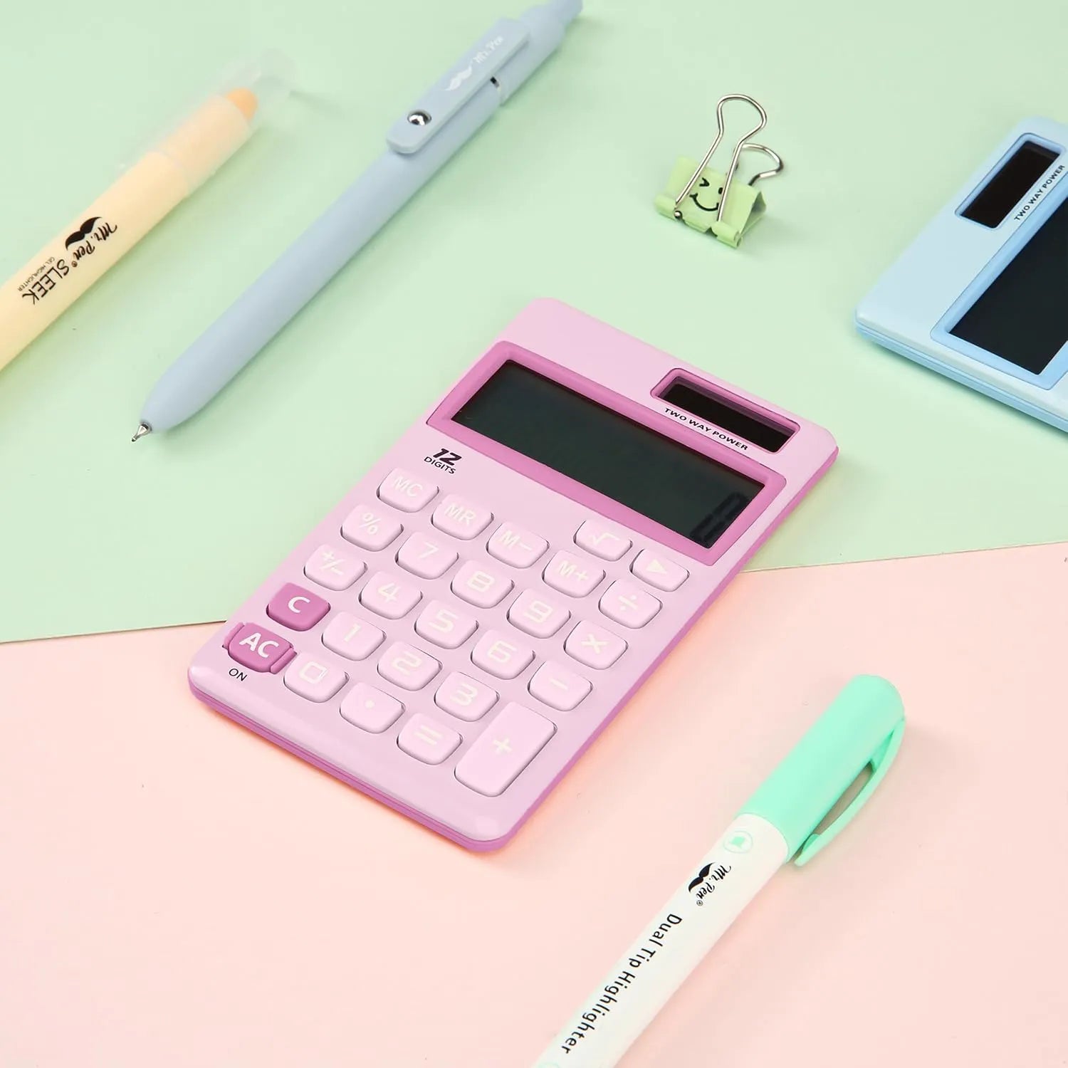 Purple 12-Digit Solar Handheld Calculator with Standard Functions