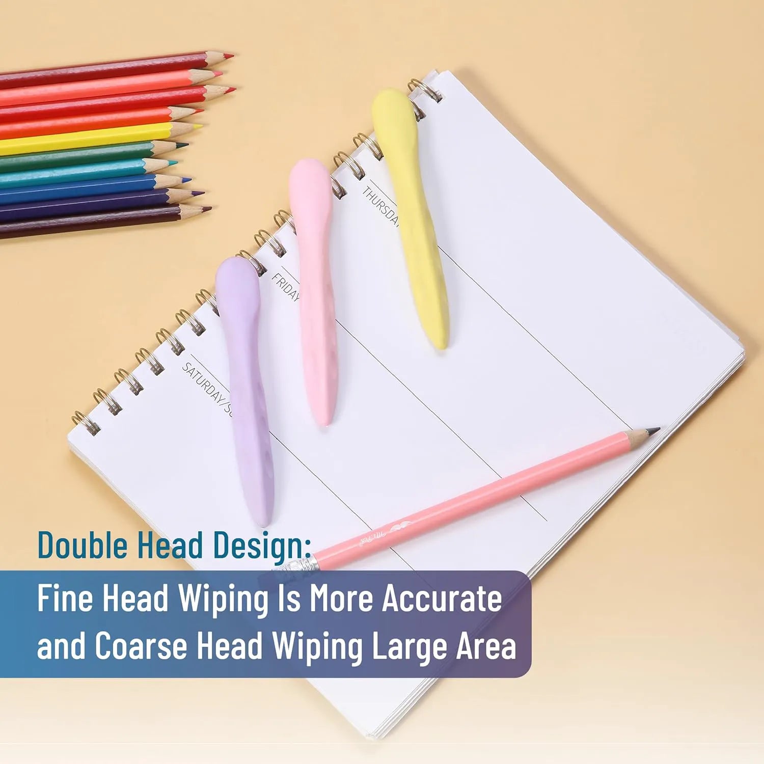 Cute Pen-Shaped Erasers for Kids (3 Pack) with Pastel Grip