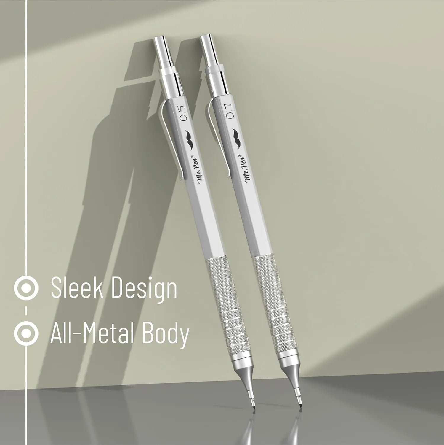Metal Mechanical Pencil Set with 0.5 & 0.7mm Leads and 80 Refills in Case