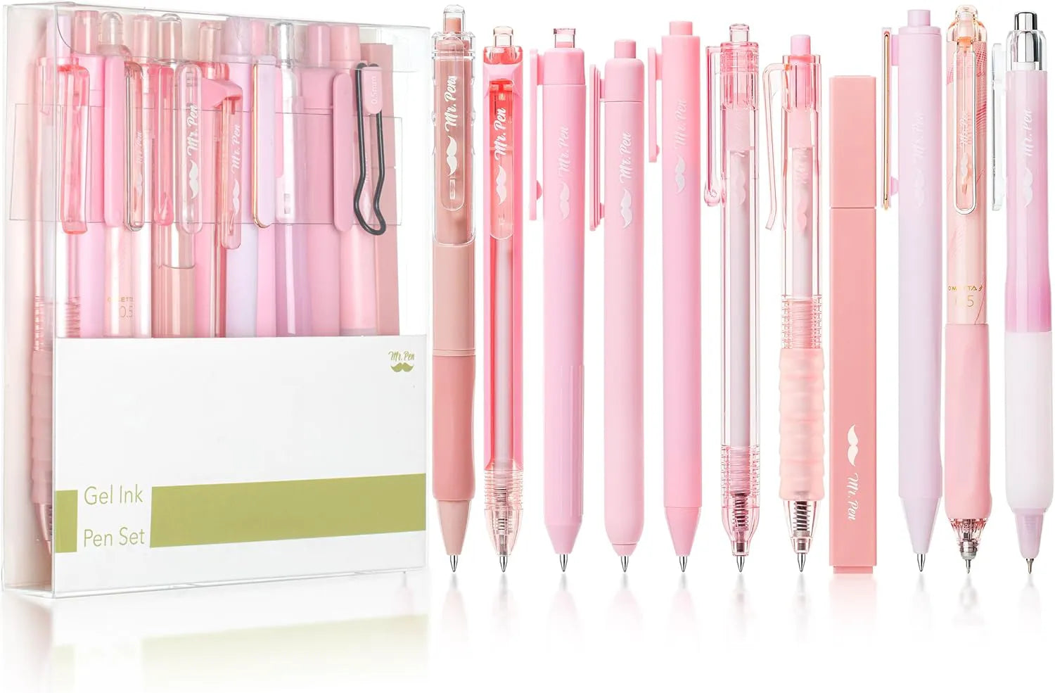 Mr. Pen Gel Ink Pen Set - 12 Pastel Pink Pens, Fine Point 0.5mm, Black Ink