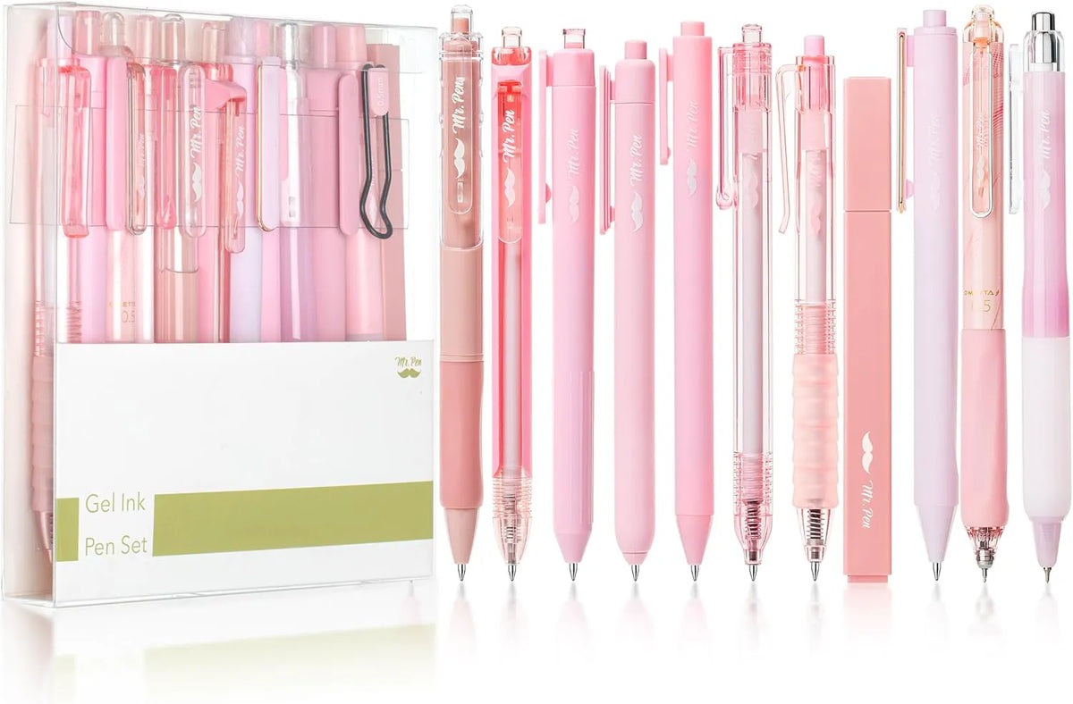 Mr. Pen Gel Ink Pen Set - 12 Pastel Pink Pens, Fine Point 0.5mm, Black Ink