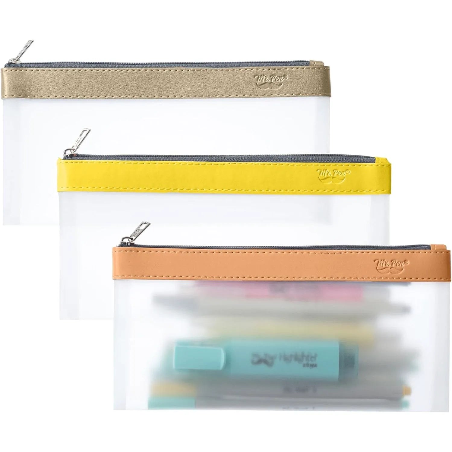 Clear Pencil Pouches (3-Pack) - Transparent TPU Zipper Bags for School, Travel & Makeup