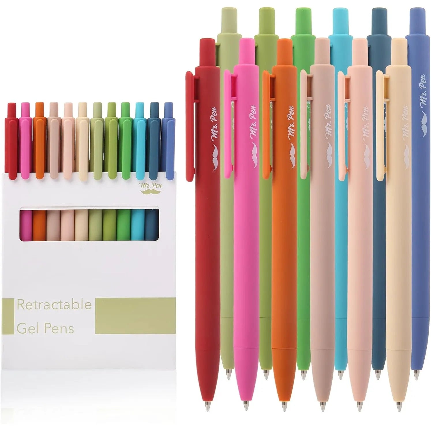 Retractable Gel Pens 12-Pack: Cute Design, Colored Ink, Quick-Dry, Fine Point 0.7mm