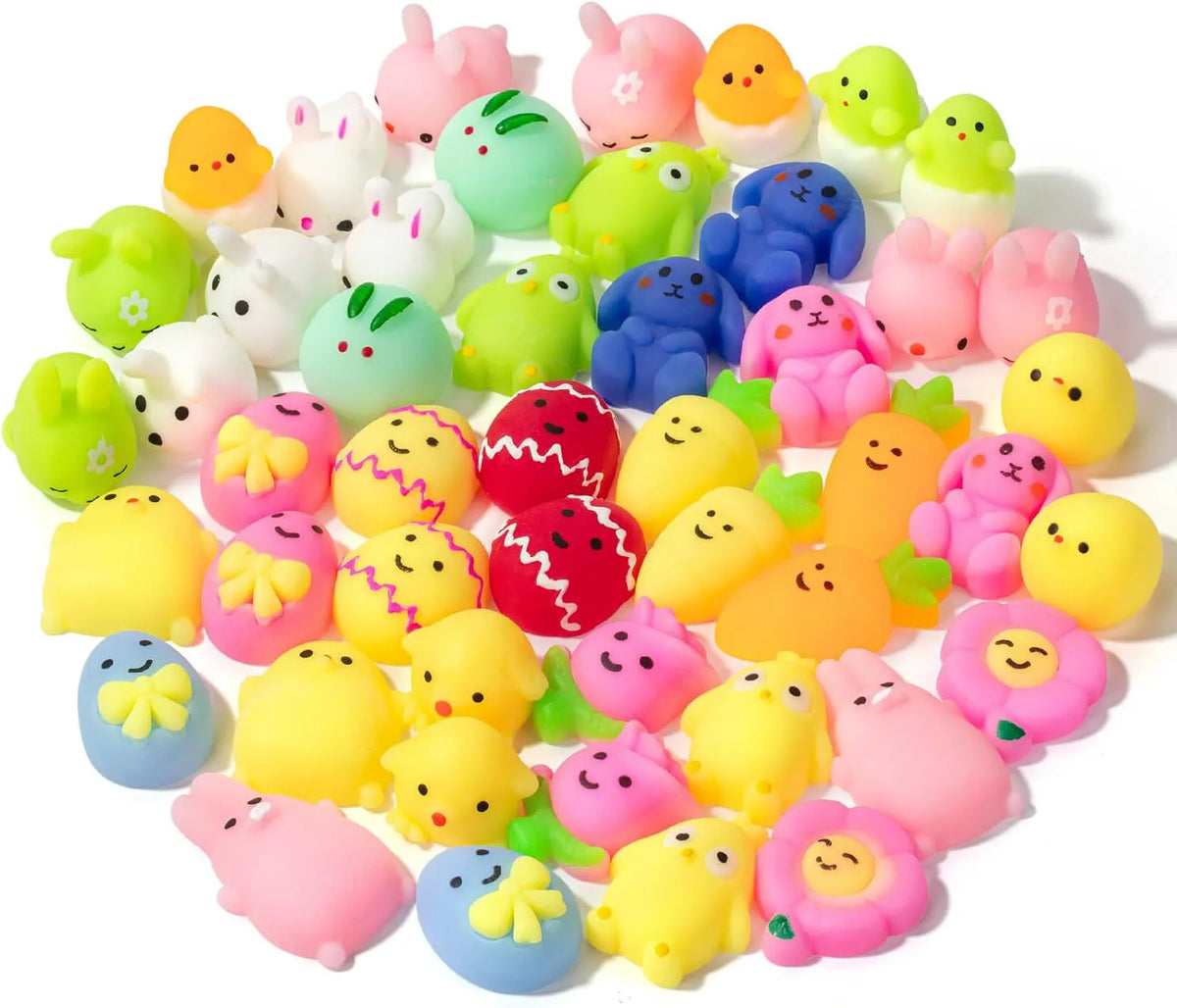 Easter Mochi Squishy Toys for Kids - 48 Pack with 24 Unique Designs