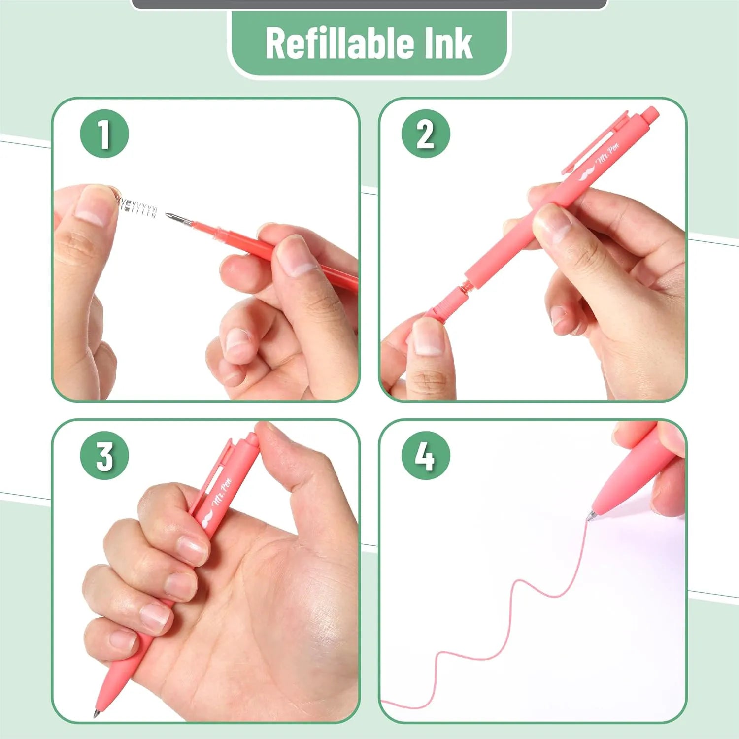 Mr. Pen Retractable Gel Pens, 10 Pack, Fine Point 0.7mm, Pastel Colors