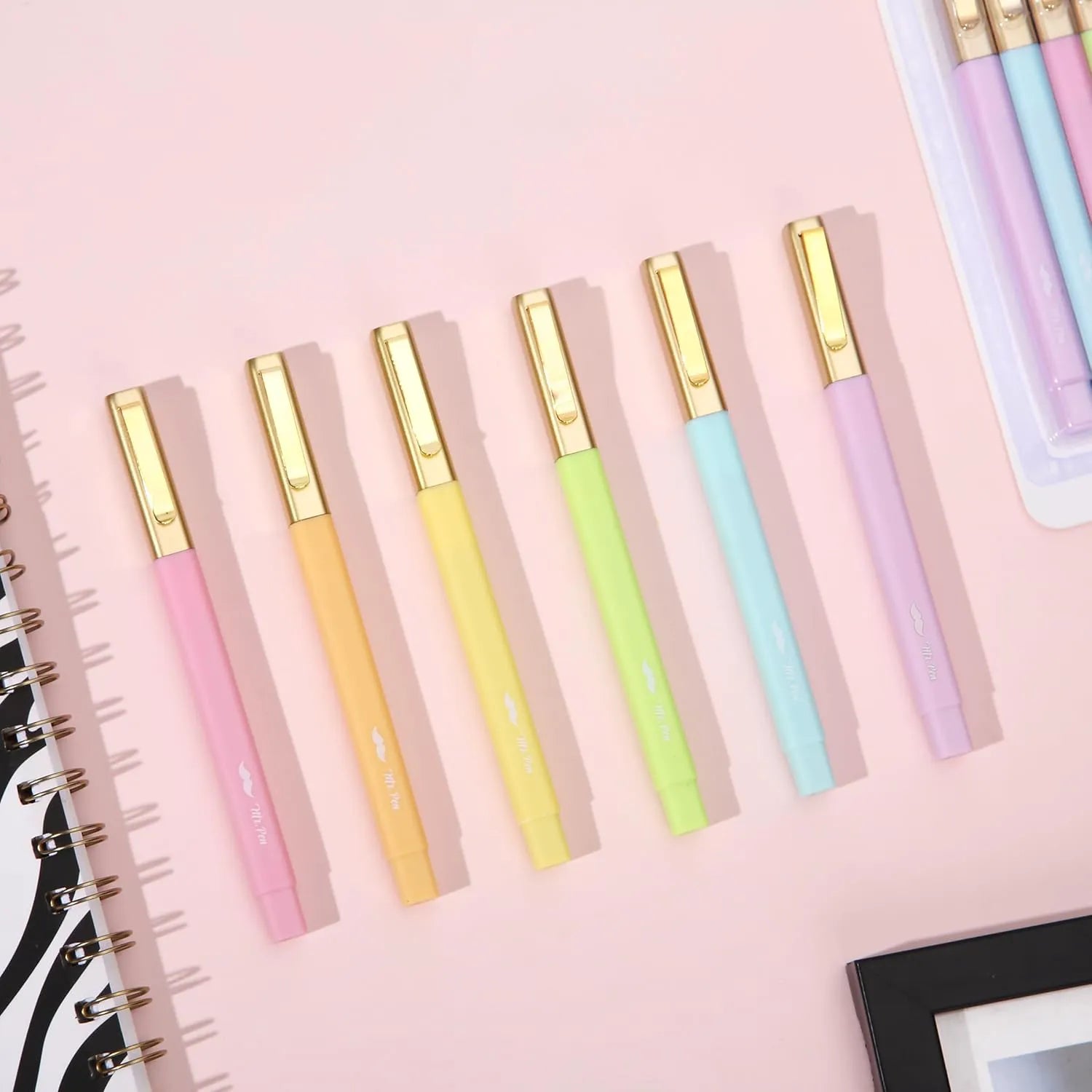 12-Pack Aesthetic No-Bleed Highlighters & Pens for Bible Study, Pastel Colors, Black Ink