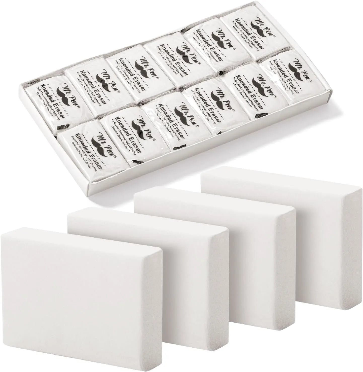 White Kneaded Erasers (12 Pack) - Moldable Art Erasers for Artists
