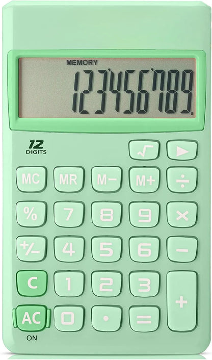 Pastel Green Solar Handheld Calculator with 12-Digit Display