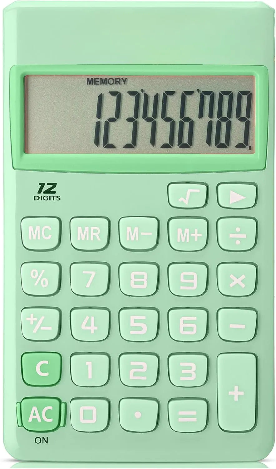 Pastel Green Solar Handheld Calculator with 12-Digit Display