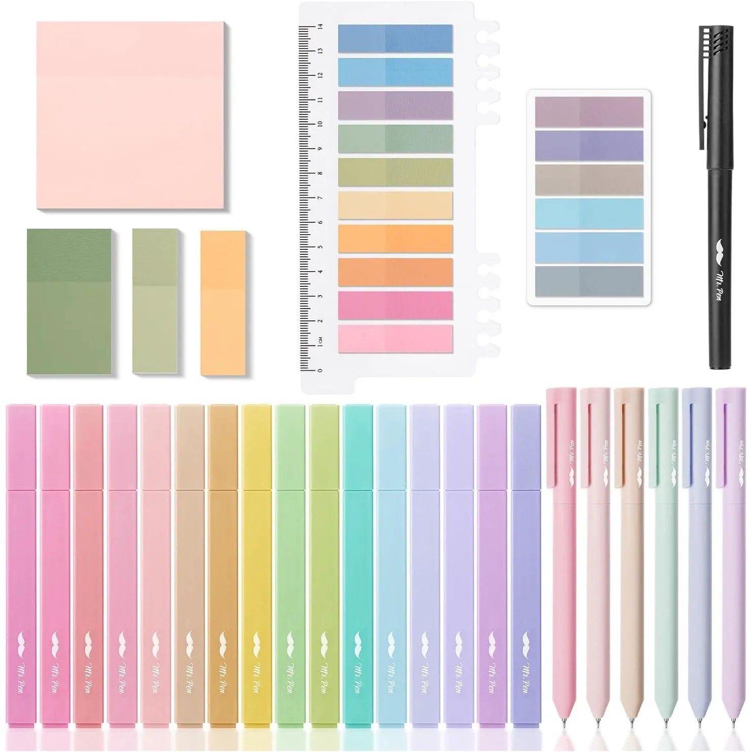 Aesthetic Book Annotation Kit - 38 Pieces with Highlighters, Gel Pens, and Sticky Notes