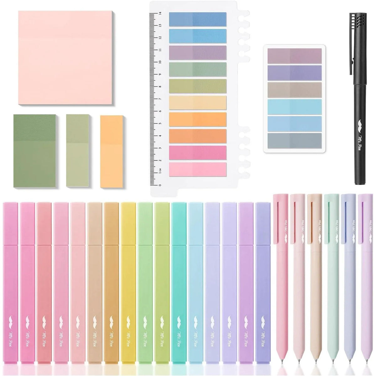 Aesthetic Book Annotation Kit - 38 Pieces with Highlighters, Gel Pens, and Sticky Notes