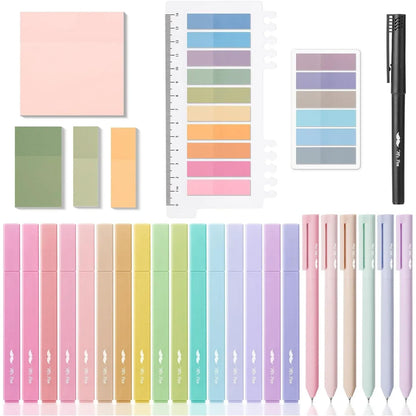 Aesthetic Book Annotation Kit - 38 Pieces with Highlighters, Gel Pens, and Sticky Notes