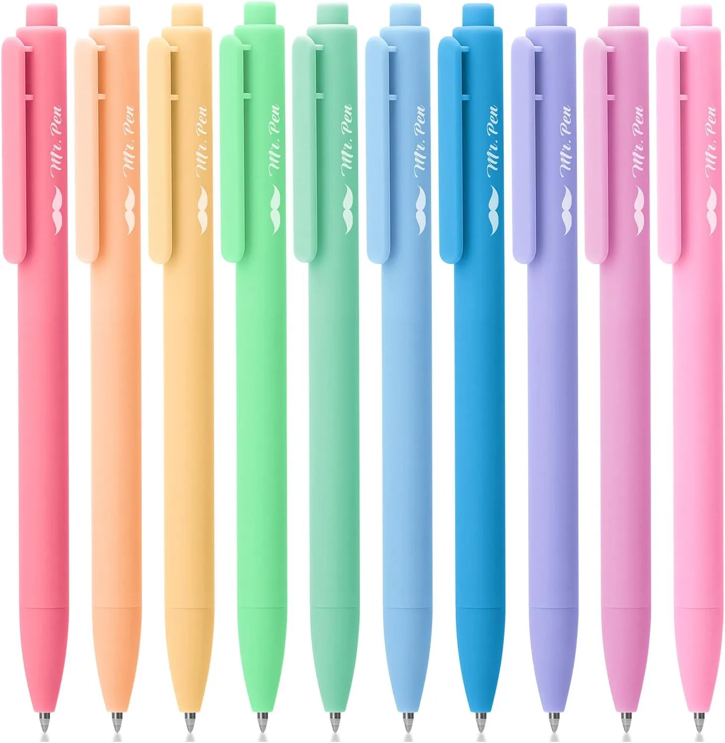 Mr. Pen Retractable Gel Pens, 10 Pack, Fine Point 0.7mm, Pastel Colors