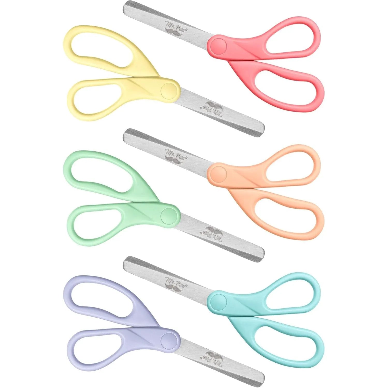 Kids Scissors 6-Pack, 5-Inch Blunt Tip, Pastel Handles, for Ages 4+