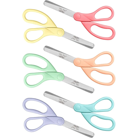 Kids Scissors 6-Pack, 5-Inch Blunt Tip, Pastel Handles, for Ages 4+