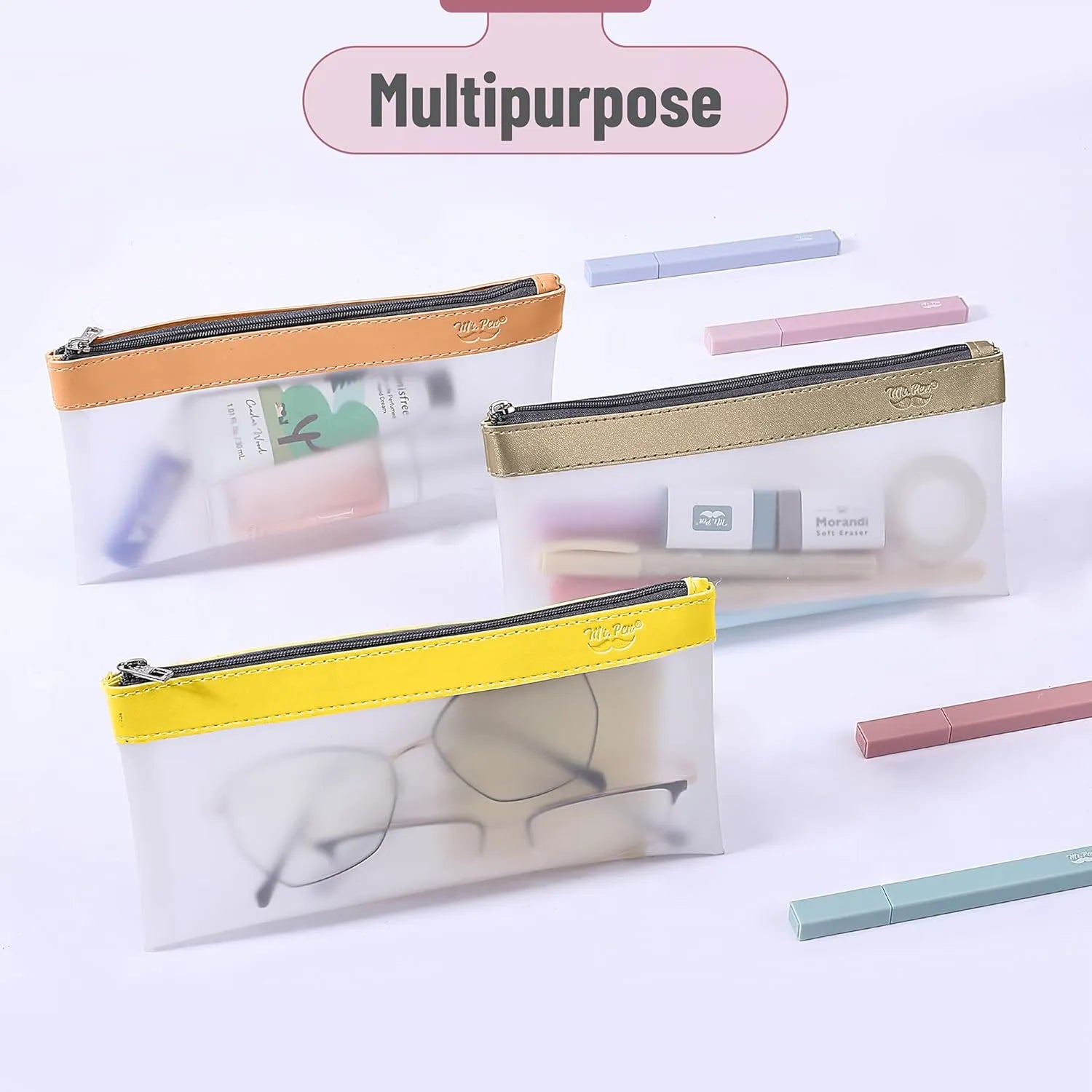 Clear Pencil Pouches (3-Pack) - Transparent TPU Zipper Bags for School, Travel & Makeup