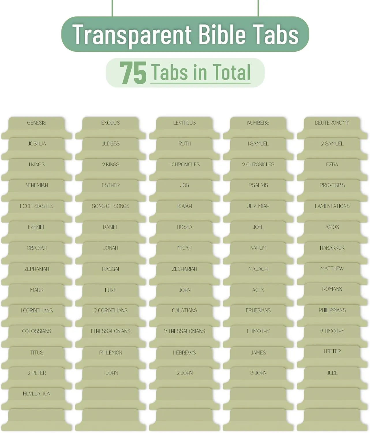 Mr. Pen Bible Tabs - 75 Transparent Olive Green Laminated Index Tabs for Women and Men, Ideal for Study Bibles