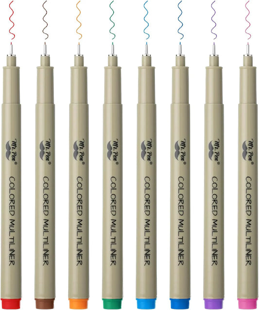 Colored Fineliner Pens for Drawing, 0.25mm Tip, 8 Pack