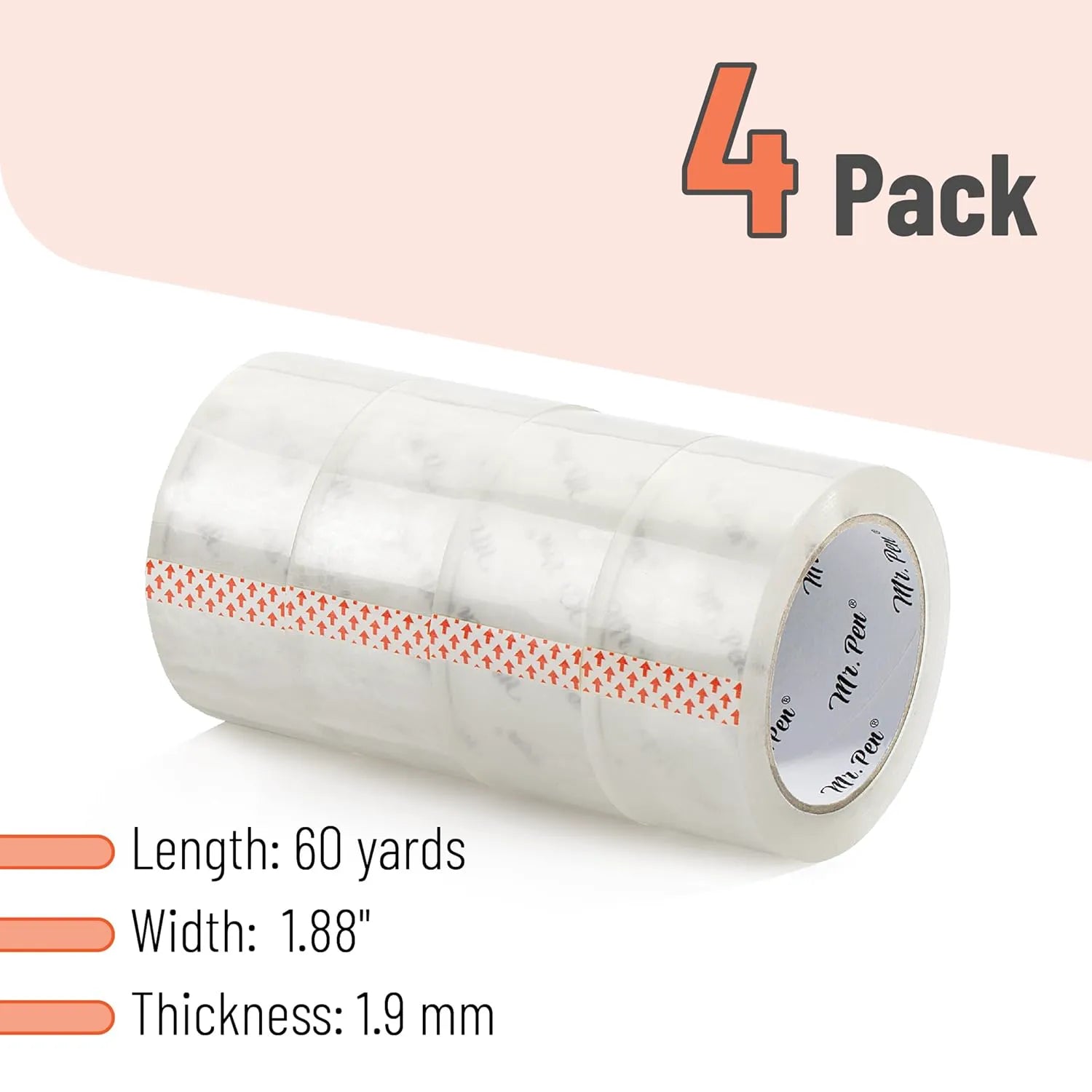 Clear Packing Tape 4-Pack, 1.88" Wide, 60 Yards per Roll, Strong Adhesive Shipping Tape