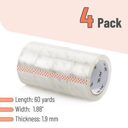 Clear Packing Tape 4-Pack, 1.88" Wide, 60 Yards per Roll, Strong Adhesive Shipping Tape