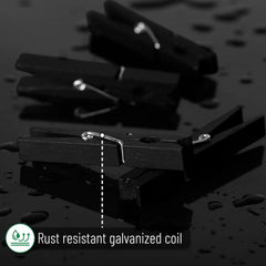 Wooden Clothespins (50-Pack, 2.9 Inches) - Strong Grip, Black Finish