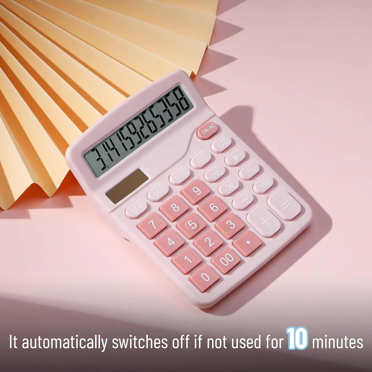 Cute Pink Desktop Calculator with Large 12-Digit Display and Big Keys