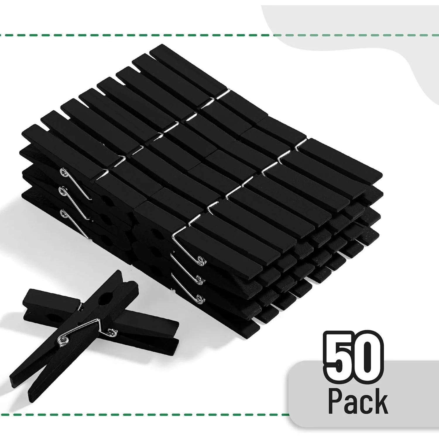 Wooden Clothespins (50-Pack, 2.9 Inches) - Strong Grip, Black Finish