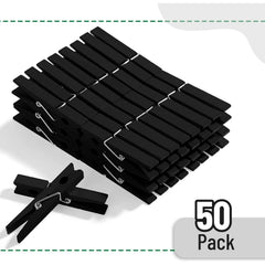 Wooden Clothespins (50-Pack, 2.9 Inches) - Strong Grip, Black Finish