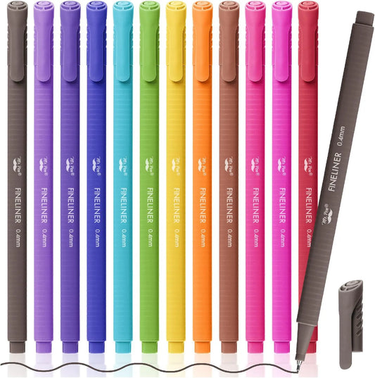 Mr. Pen Colored Fineliner Pens, 12 Pack, 0.4mm Fine Point, Ergonomic Triangular Barrel, Smooth Ink for Journaling, Note-Taking, Coloring, Sketching, Planning & Art Projects