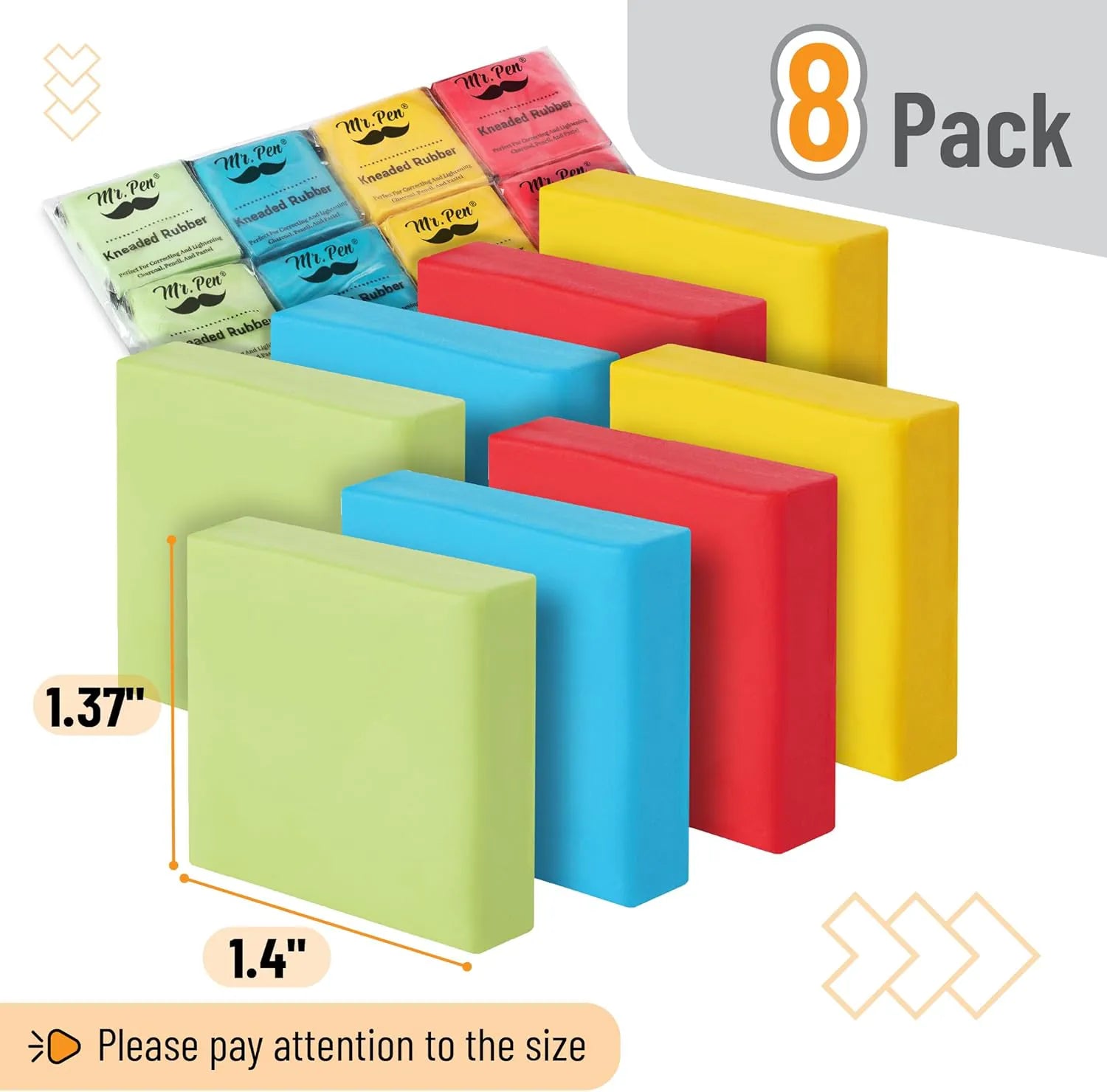 Colorful Kneaded Erasers (8 Pack, 1.4" x 1.37") for Artists