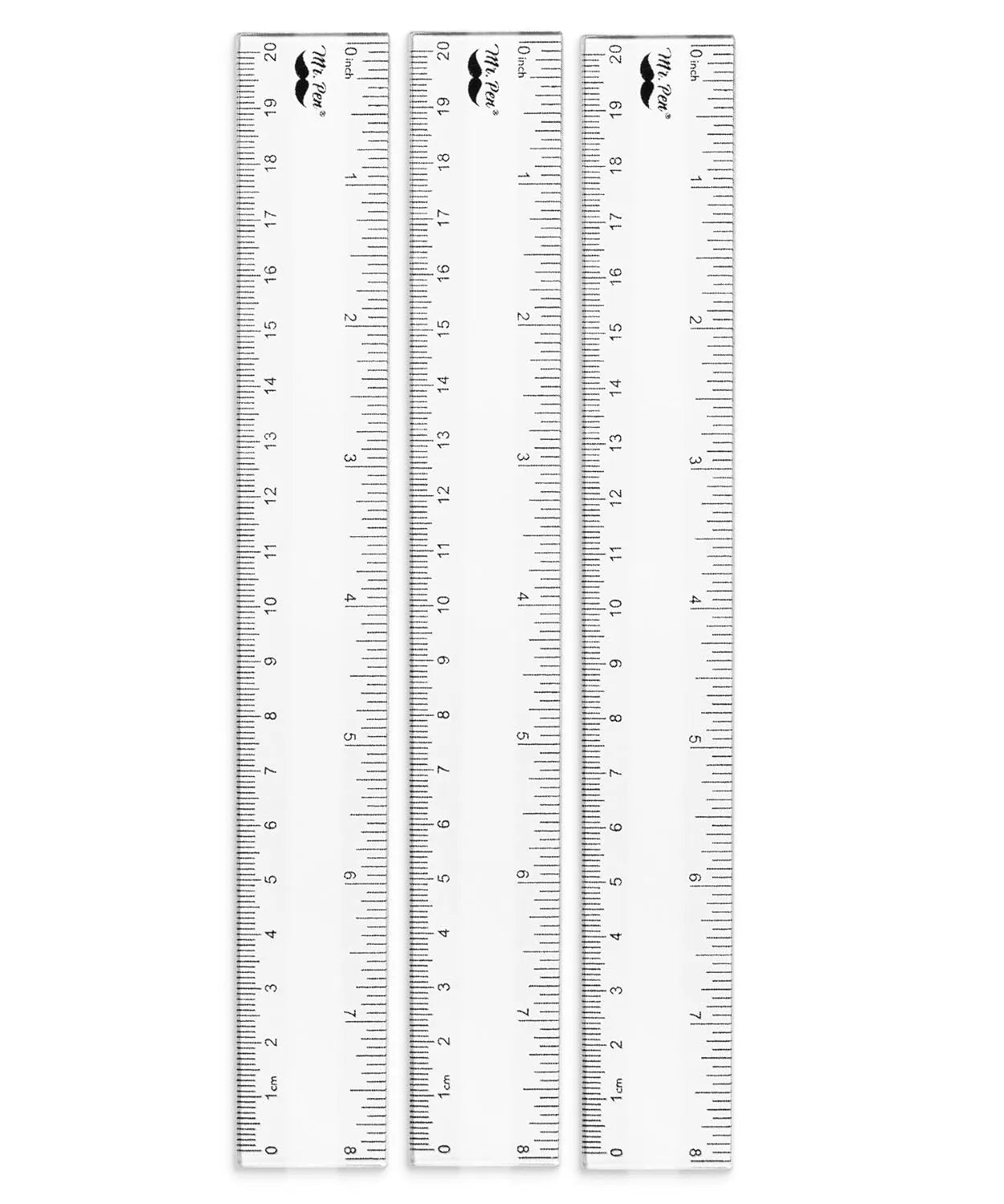 Clear Plastic Ruler 8 Inch (3 Pack) - Metric & Imperial