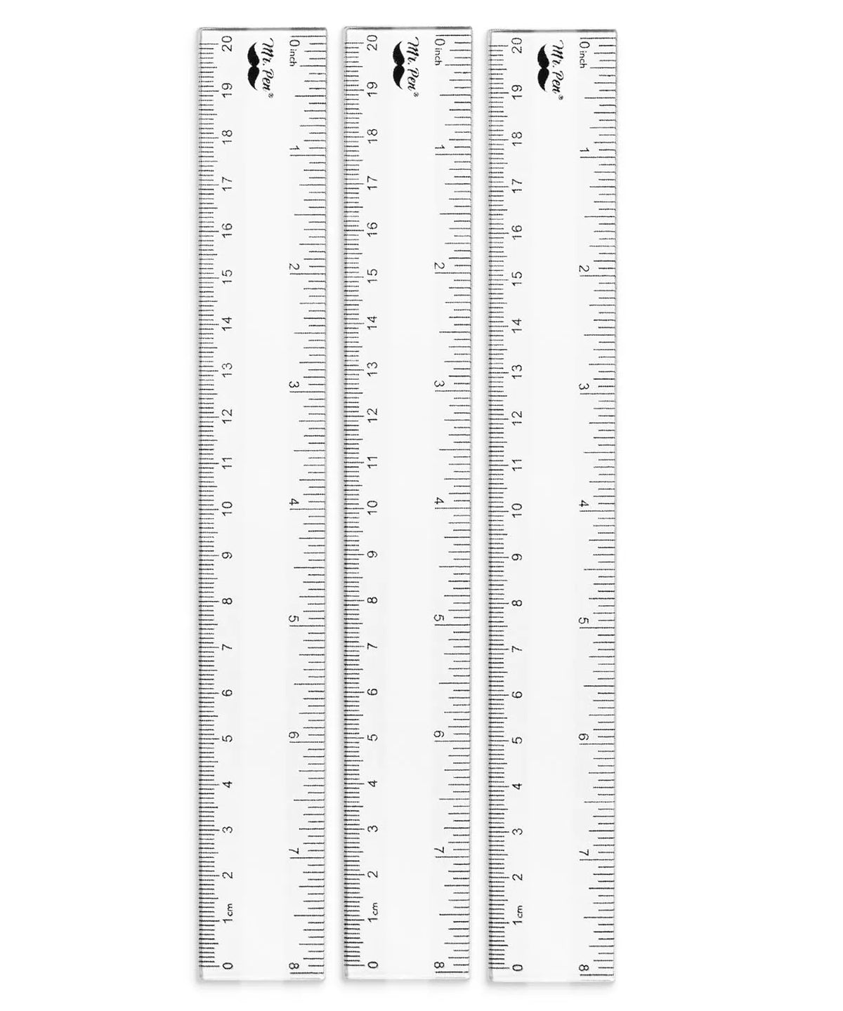 Clear Plastic Ruler 8 Inch (3 Pack) - Metric & Imperial