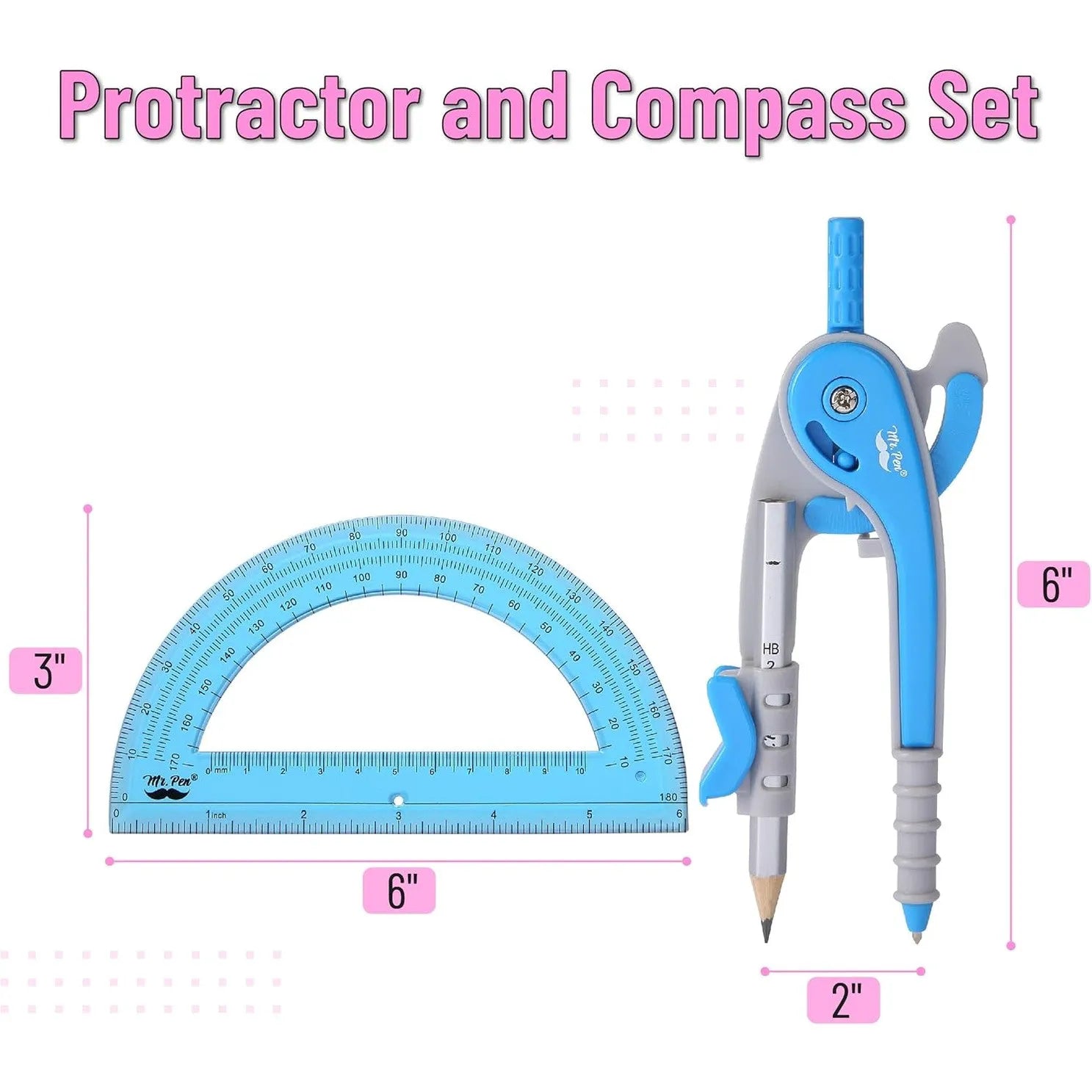 Bulk Compass and Protractor Set (12 Sets) - Colorful Classroom Supplies