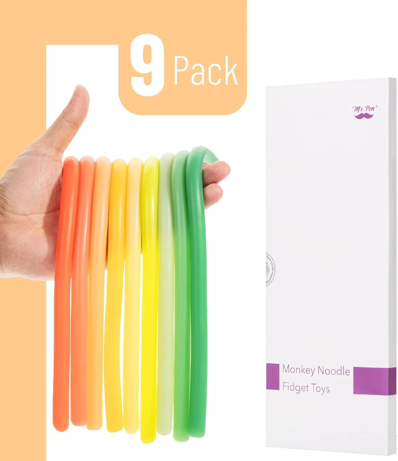 Mr. Pen Monkey Noodle Fidget Toy (9 Pack) - Colorful, Strong & Durable